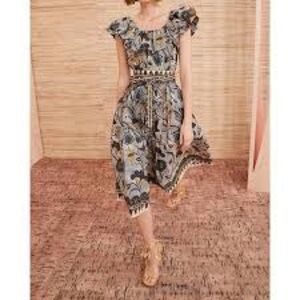NWT Ulla Johnson Amira Ruffle Belted Midi Dress Portofino